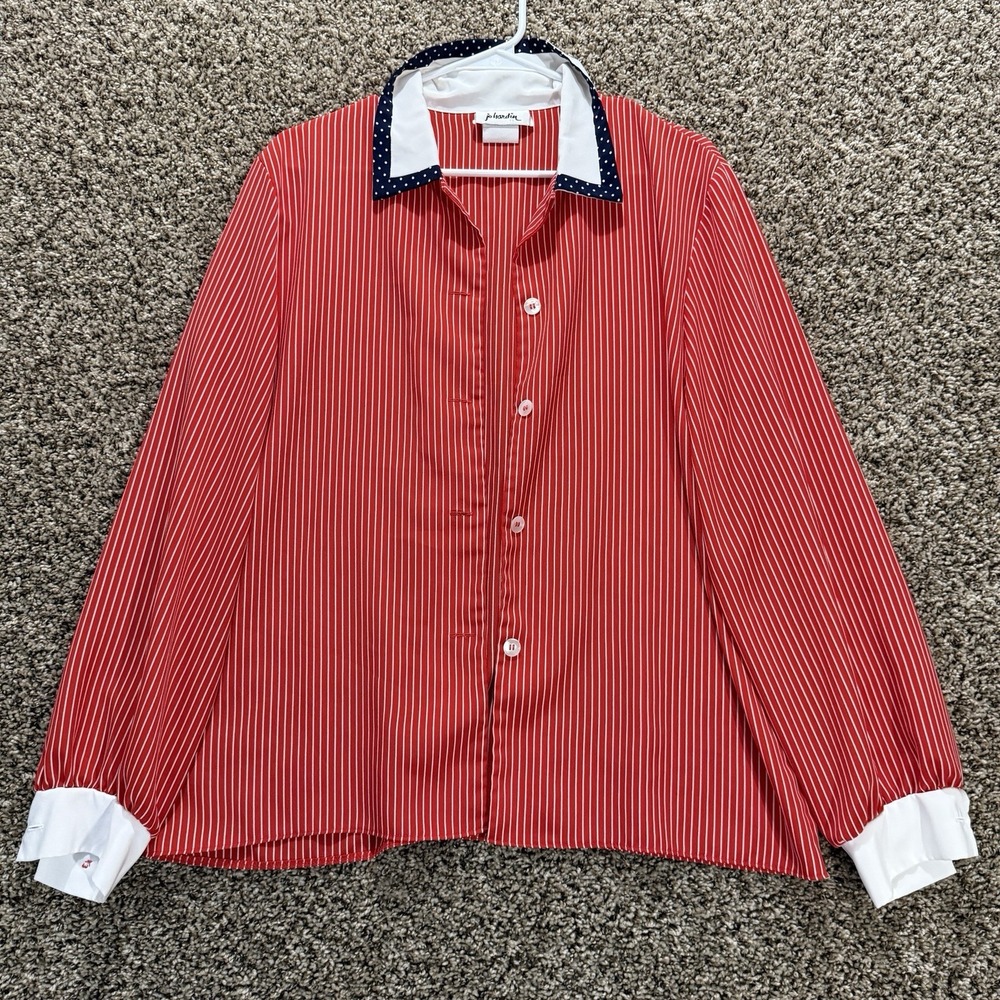 VTG Jo Hardin Size 14 Patriotic Red White Blue Stripe Shirt USA Made‎ July 4th